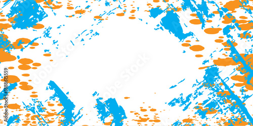 Colorful grunge frame background with paint splashes and empty center space for text or design