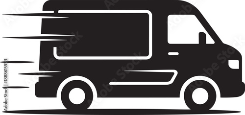 Black delivery van in motion on white background vehicle transportation desi