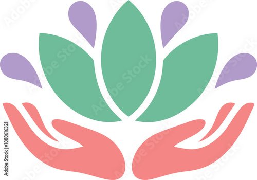 Vibrant Lotus Flower Held in Open Hands Illustration Logo Vector Design Template for Business and Identity