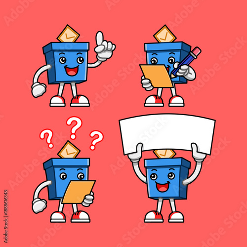 Set of ballot box mascot poses, voting and election concept cartoon illustration.