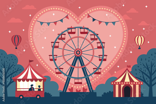 Elegant Love Themed Carnival Scene With Heart Ferri Professional Photo