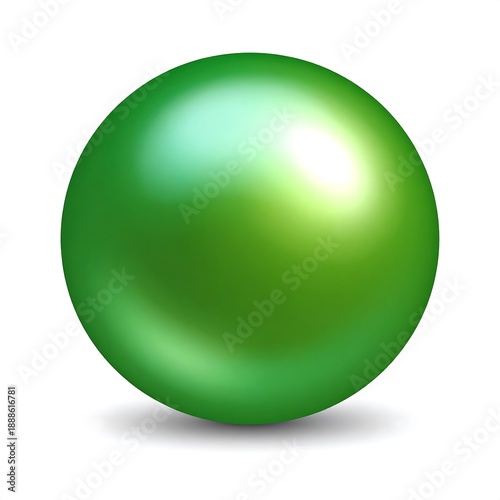 Smooth green sphere with soft shadows and shiny highlights, sitting against a plain white background