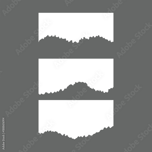 Torn White Paper Note with Tape on Gray Background, Ripped Paper Texture Frame