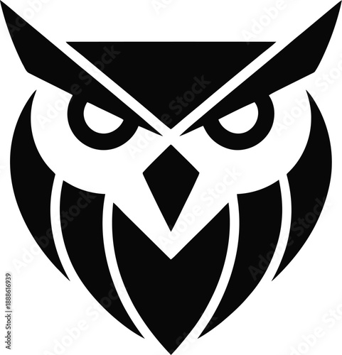Black and White Owl Logo with Sharp Eyes Logo Vector Design Template for Business and Identity