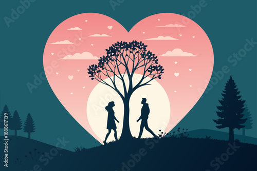 Crisp Two Shadows Merging Into One Glowing Heart Premium Digital Asset