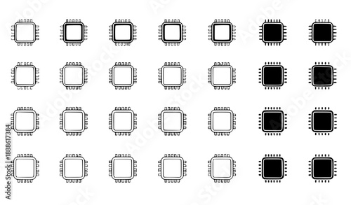 Minimal Microchip Icon Collection in Filled Outline Line and Stroke Vector Styles