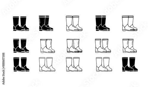 Minimal Rubber Boots Icon Collection in Filled Outline Line and Stroke Vector Styles