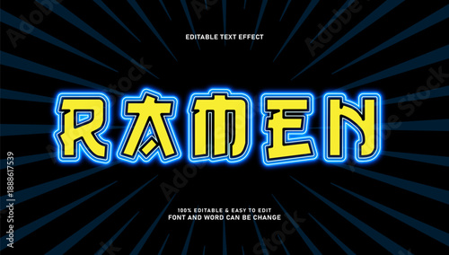 Ramen Japanese Style Editable Text Effect with Neon Blue Glow and Comic Background