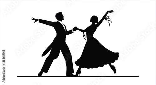 Elegant couple dancing ballroom style a striking silhouette on transparent background