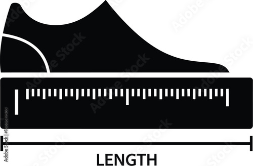Black loafer shoe with measurement markings on transparent background silhouette
