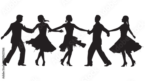 Couple Dancing Together Silhouette Isolated on White Background