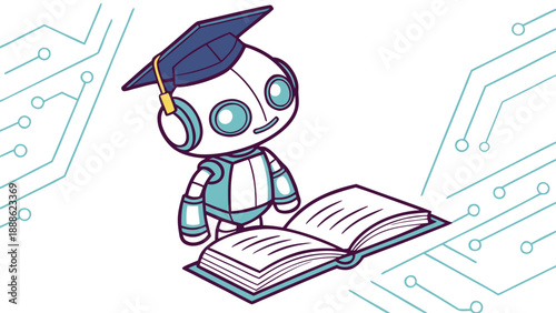 AI Robot Scholar Reading a Book