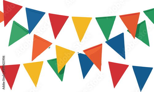 Colorful pennant flags, festive decoration, party bunting vector, celebration banner, cheerful event decor, cad drawing flat vector illustration