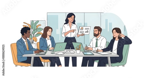 Business People Team Meeting in Office Flat Vector Illustration
