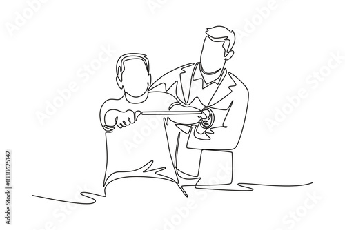 Doctor visit and consul concept. Single line draw design. Vector graphic illustration
