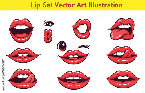 Collection of expressive lip illustrations in vector art style