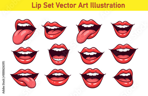 Collection of expressive lip set vector art illustrations