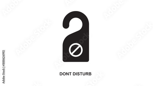 Black flat design icon of a do not disturb sign with a prohibition symbol inside, isolated on a white background for hotel rooms or offices.