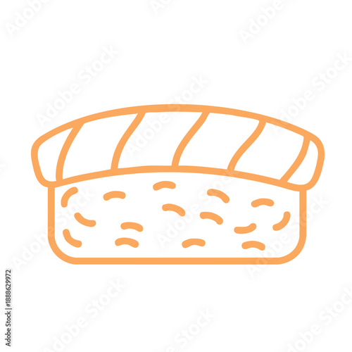 Minimalist light orange outline salmon sushi icon isolated on white background
