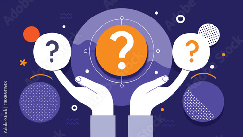 Two hands holding up two large question marks against a neutral background, symbolizing inquiry and curiosity..eps