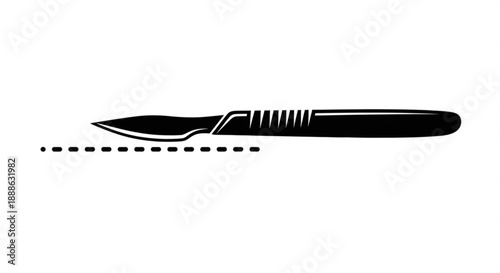 Surgical scalpel with sharp blade and textured handle on a clean white background viewed from the side
