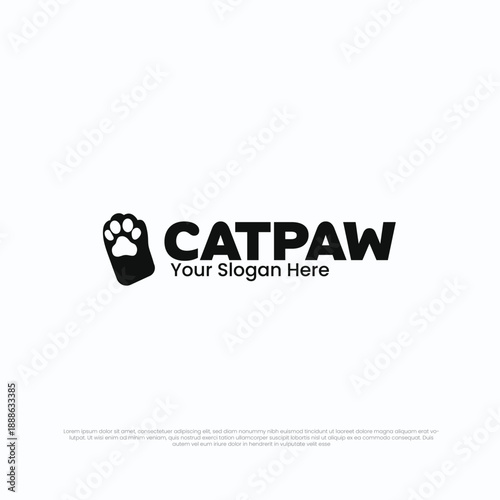 Simple cat paw logo design with bold typography, suitable for pet brands, veterinary clinics, animal care