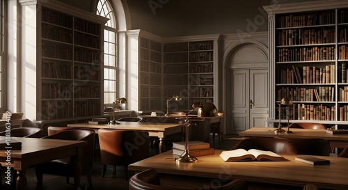 Wallpaper Mural Classic Library Interior with Wooden Furniture and Bookshelves Filled with Books 1 Torontodigital.ca