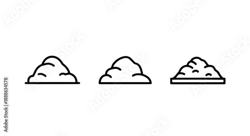 Simple Black Line Icons Depicting Piles of Dirt, Sand, or Soil, Representing Earth, Construction, or Gardening