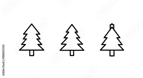 Minimalist Line Art Pine Tree Icons Representing Evergreen Forests and Winter Nature Concepts