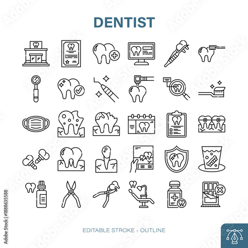 Dentist Outline Vector Icon Set