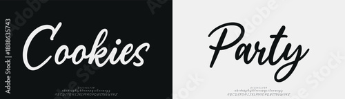 Cookies Party, Elegant Script font alphabet uppercase lowercase and number. Classic lettering minimal fashion designs. Typography modern serif fonts regular decorative vintage concept. Vector illustra