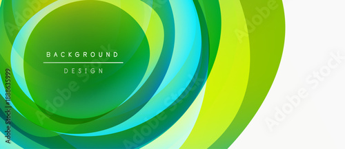 Abstract layers create vibrant green, turquoise gradient. Modern design suggests movement, energy, depth. Clean aesthetic for backgrounds.