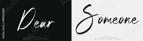 Dear Someone, Luxury script alphabet letters font with tails. Typography elegant classic lettering serif fonts and number decorative vintage retro concept for logo branding. vector illustration
