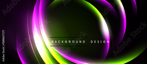 Abstract neon layers create dynamic visual effect. Dark background emphasizes vibrant colors, modern design element.