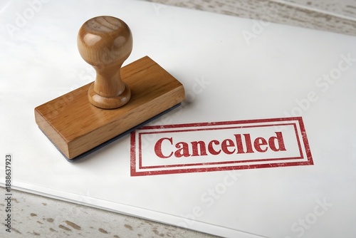 Cancelled stamp on important document with wooden stamper