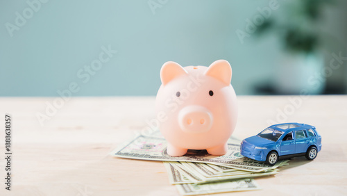 Slika na platnu Car money piggy bank save auto insurance fuel refinance loan finance drive gas t