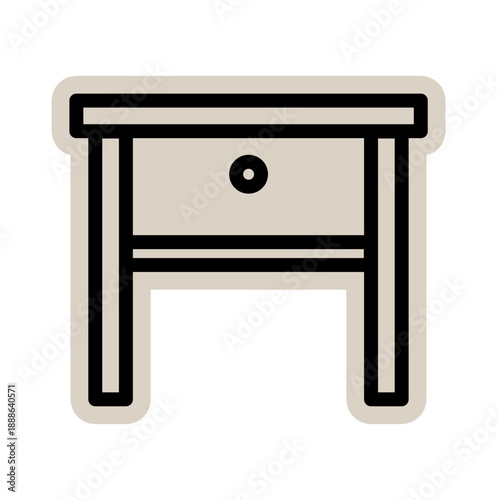 Nightstand bedside table scrapbook, doodle, sticker, collage, icon: hand drawn illustration of wooden drawer furniture for bedroom interior, desk, storage, organization, minimal, wood