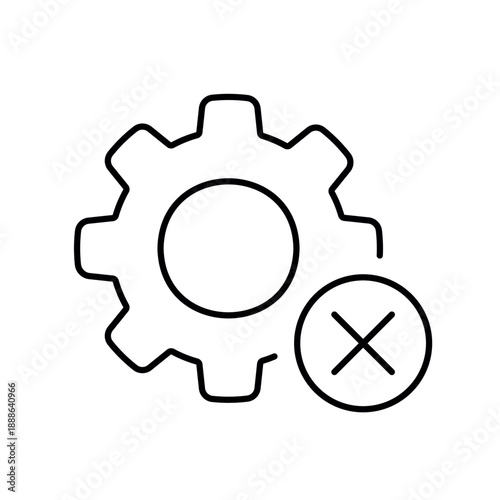 A vector icon showing a gear with an X mark, indicating a system error, created in line style with editable stroke