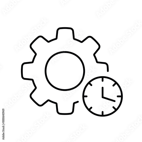 A vector icon showing a gear and clock symbol, representing a system timeout, created in line style with editable stroke