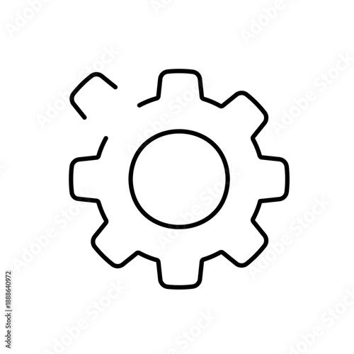 A vector icon of a gear with a small break symbol, indicating a failed operation, created in line style with editable stroke