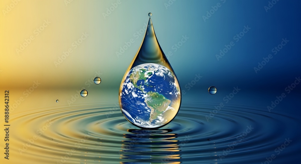 Fototapeta premium World water day earth in a water drop on ripple surface