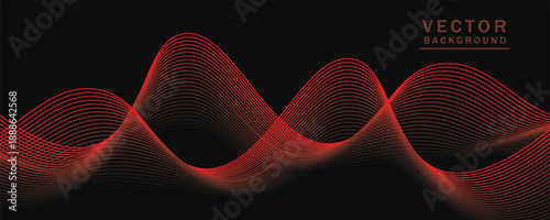 Smooth wavy lines, bright red, small wave elements, black background, designed with soft yet elegant textured materials.eps 10