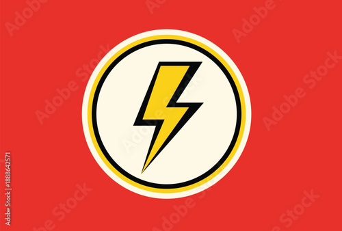 Free Download Yellow lightning bolt symbol in a circular emblem on a red background circle - GFXLoad