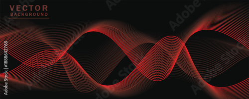 Smooth wavy lines, bright red, small wave elements, black background, designed with soft yet elegant textured materials.eps 10