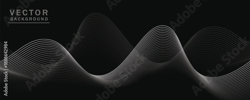 Wallpaper Mural Smooth wavy lines, bright gray, small wave elements, black background, designed with soft yet elegant textured materials.eps 10 Torontodigital.ca