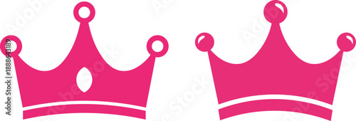 Two pink cartoon crowns with different on white background royal symbol