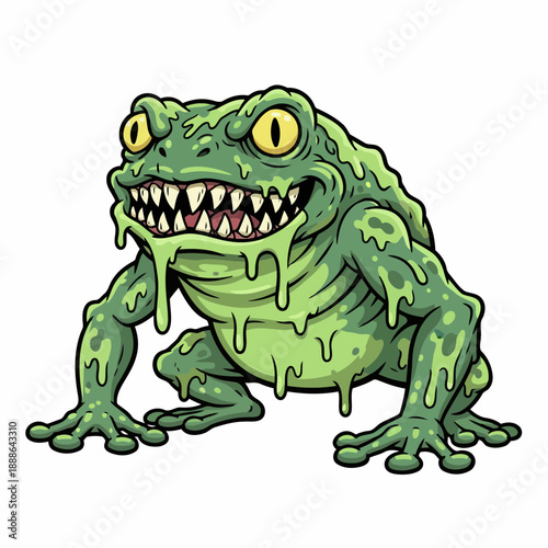 Scary green monster with sharp teeth