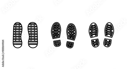 Footprint icons showing different tread patterns, representing walking, hiking, or tracking, in a clean, simple outline design.
