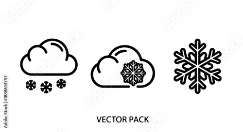Winter weather icons including clouds with snow, and a snowflake, rendered in a clean line art style.