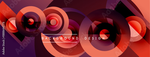 Abstract circular shapes, vibrant reds, purples create dynamic background. Text reads background design. Modern, stylish visual.